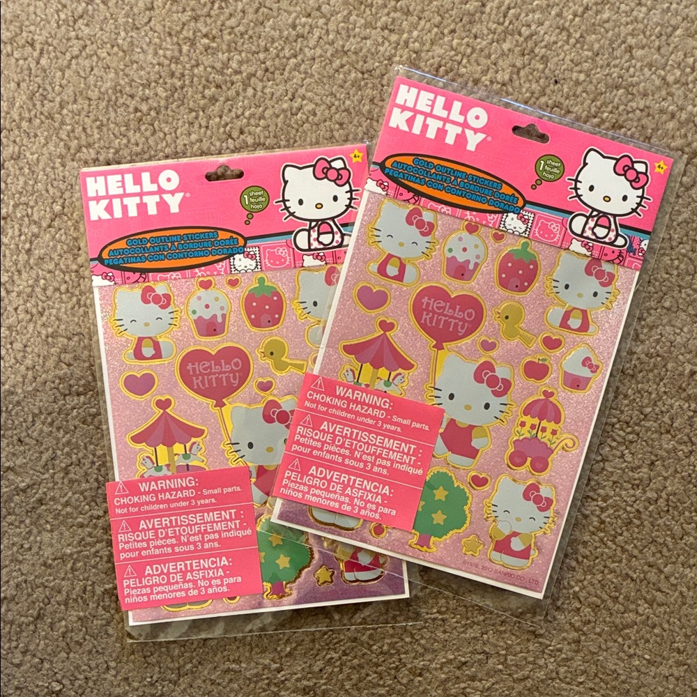 2012 Hello Kitty Gold Outline Stickers - Two Packs One Sheet Each